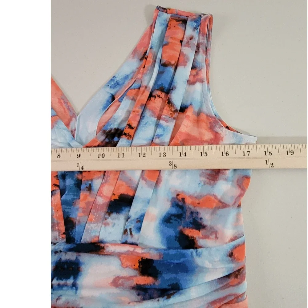Simply Vera Wang Abstract Print V Neck Sleeveless Midi Dress‎ Women's Size L